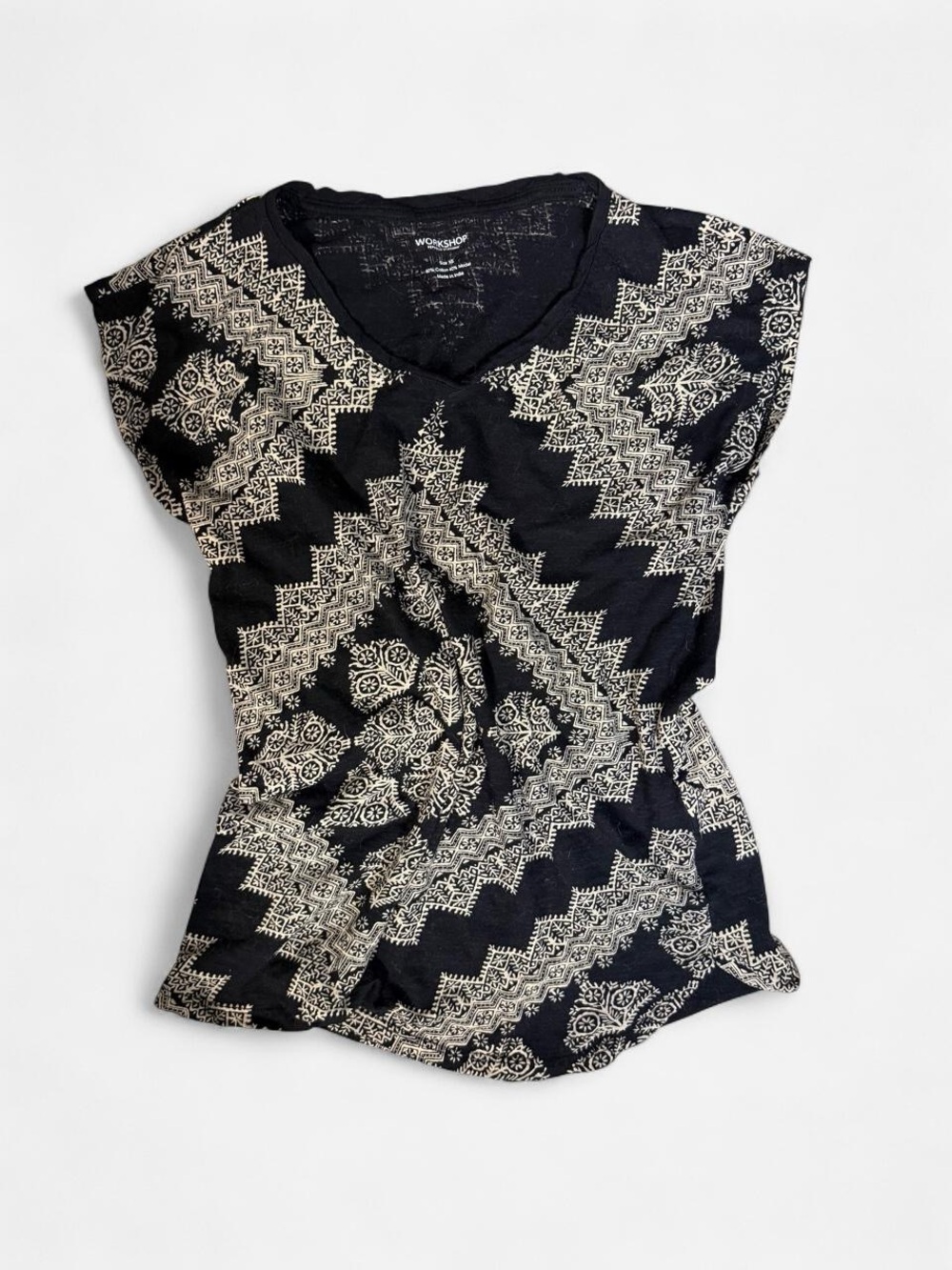 Workshop Republic Clothing Black V-Neck Printed Short Sleeve Top